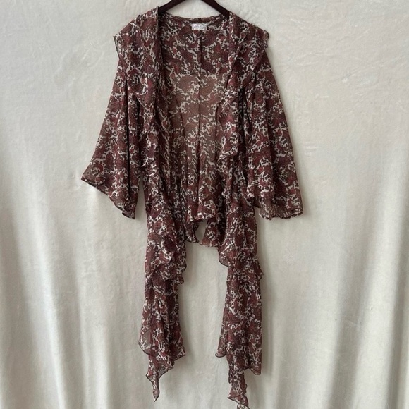 NEW XS/S Free People High Low Printed Ruffle Chiffon Duster Paisley Cardigan - Picture 3 of 8